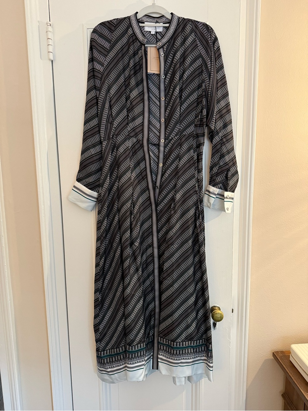 La Ligne Black and White Long-Sleeve Midi Shirt Dress